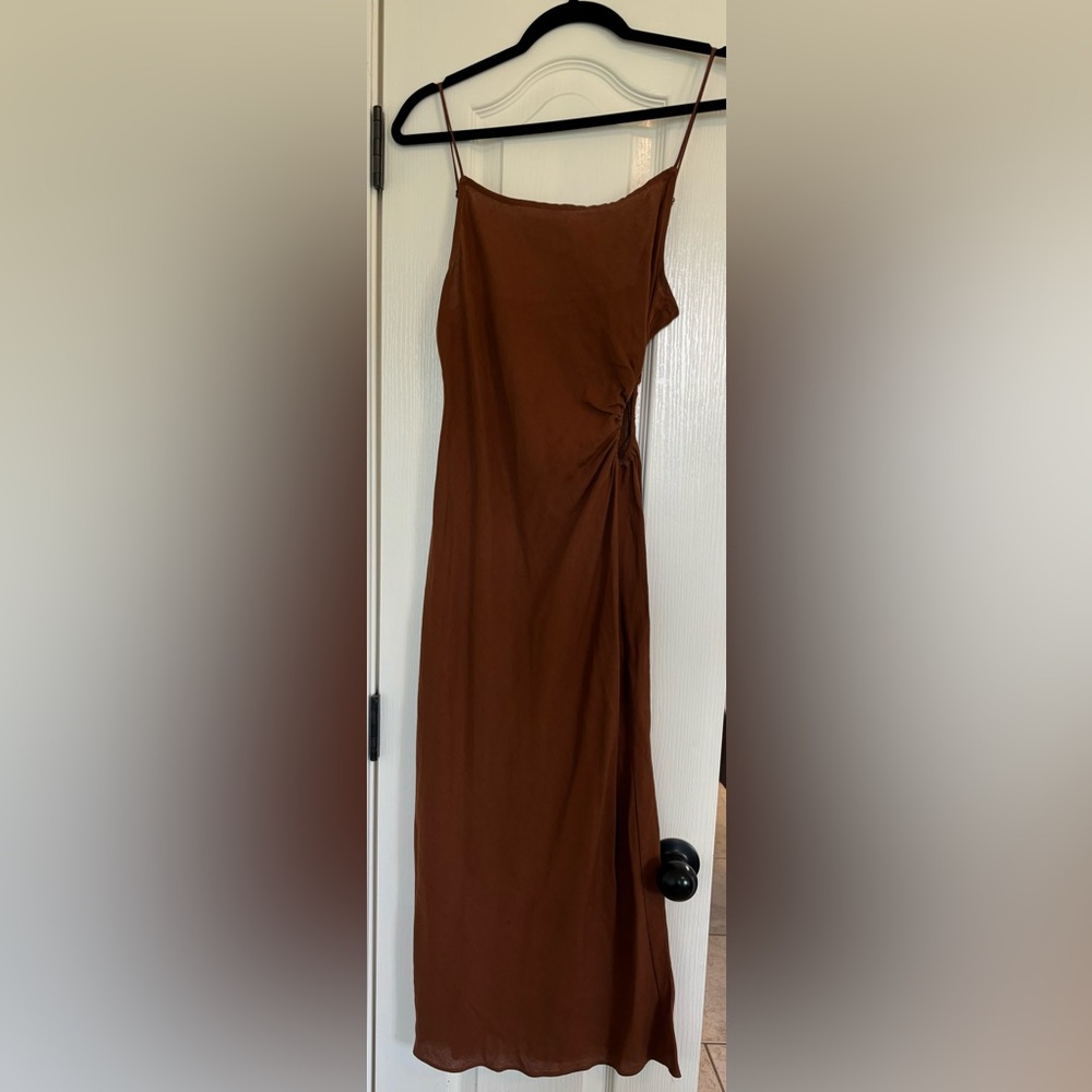 ZARA Brown Ruched Side Cut Out Dress